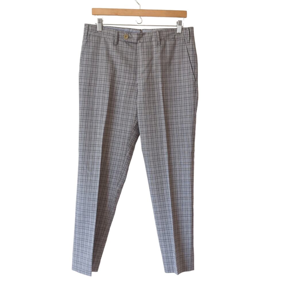 Lawrence Covell Mens Pants Made in Italy Gray Plaid‎ Business Pant 34x28 FLAWED